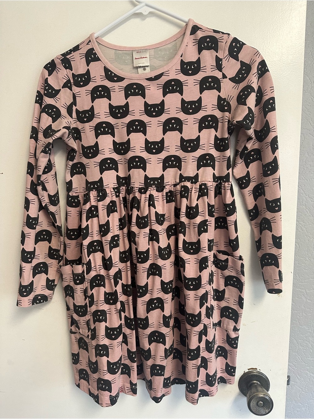 Hanna Andersson Pink Long-Sleeve Cat Print Dress